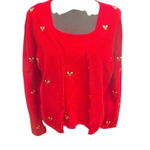 Vintage Etoile Red Embroidered Bee Cardigan Sweater Tank Top Set Womens M
